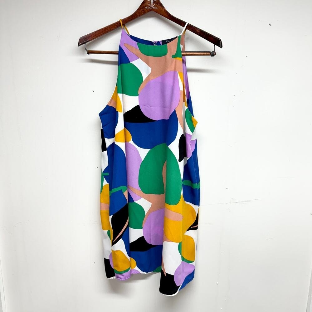 KLD Women Multicolored Abstract Retro Sleeveless Mini Dress Size‎ Large
